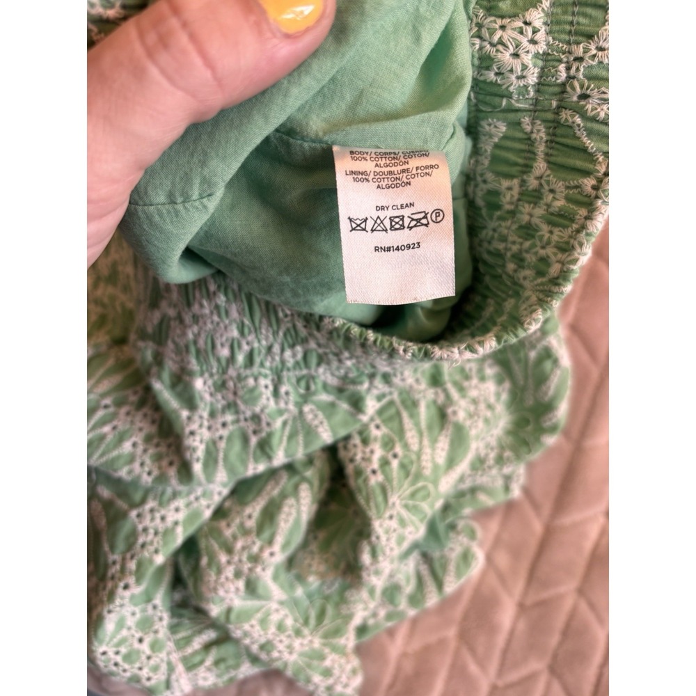 LOFT Eyelet Mini Skirt Green L Scalloped Ruffle Hem Cottagecore Boho - Picture 5 of 8